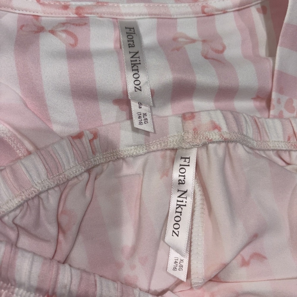 Flora Nikrooz Pajama Set Women XL 14-16 Pink White 2-Piece Top & Pants Sleepwear - Picture 12 of 15